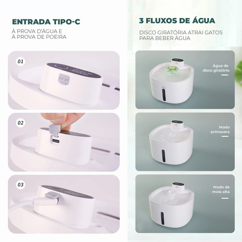 Fonte de água sem fio para gatos e cachorros, bebedouro com sensor automático