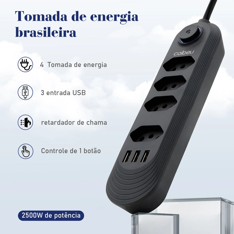 Extensão Elétrica de 4, 5 e 6 Tomadas, com porta USB e USB-C